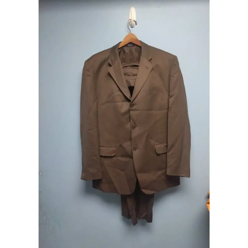Albert Nipon 2 Piece Suit Mens 40L pant 38x33L Solid Brown Three Button